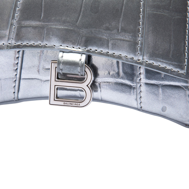 Balenciaga Mini Metallic Croc embossé Cuir de veau Hourglass sac à anse supérieure