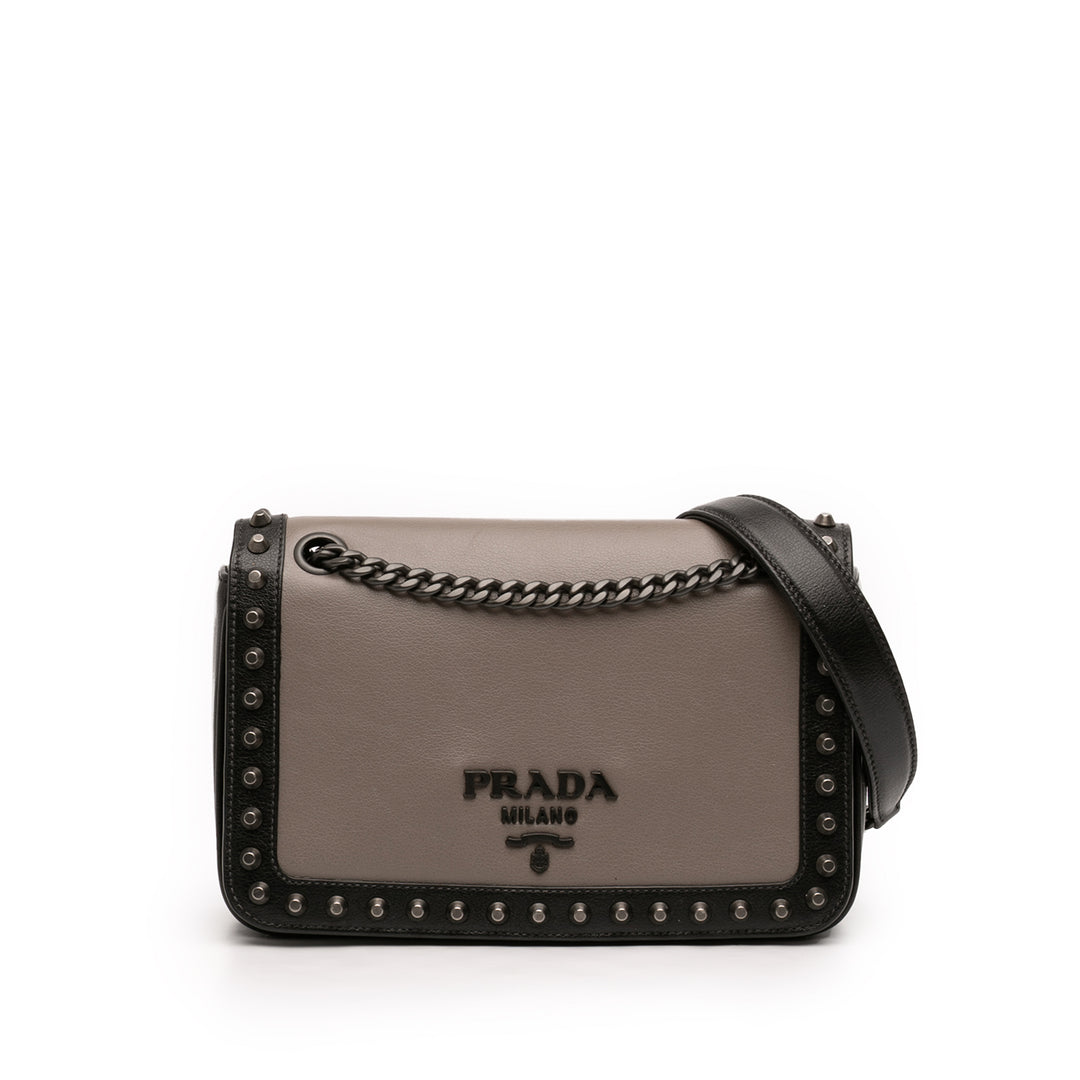 Prada Bicolor Glace Cuir de veau clouté Sac porté croisé