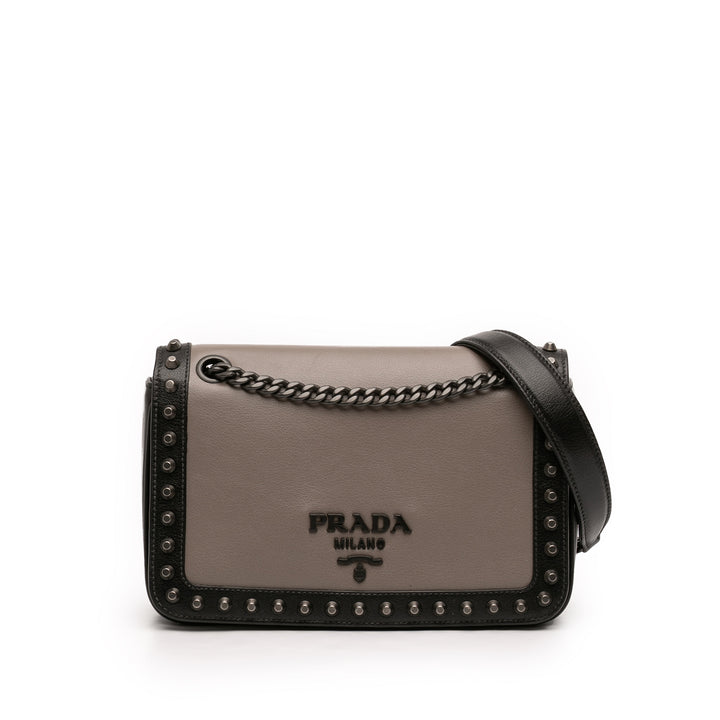 Prada Bicolor Glace Cuir de veau clouté Sac porté croisé