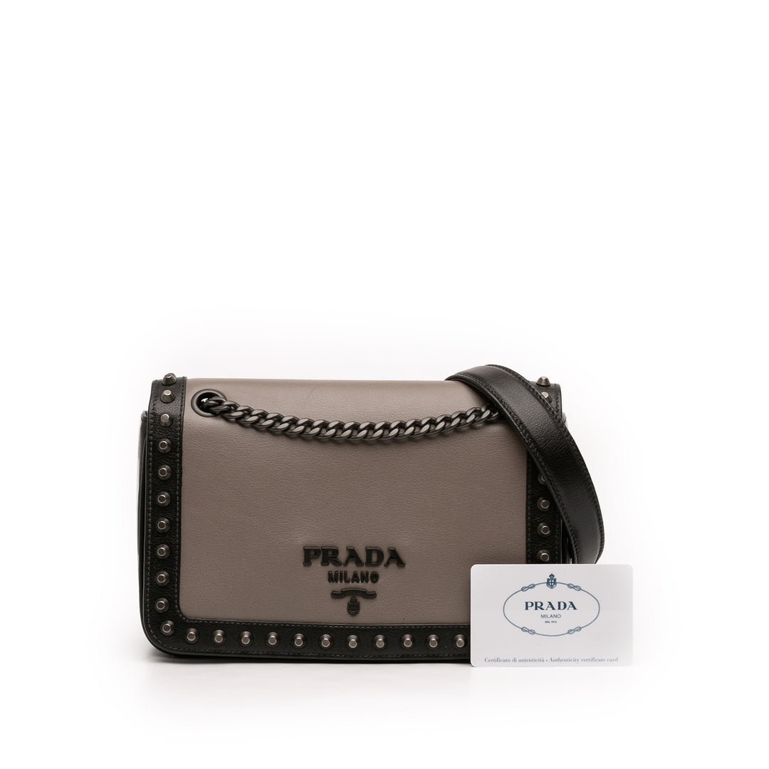 Prada Bicolor Glace Cuir de veau clouté Sac porté croisé