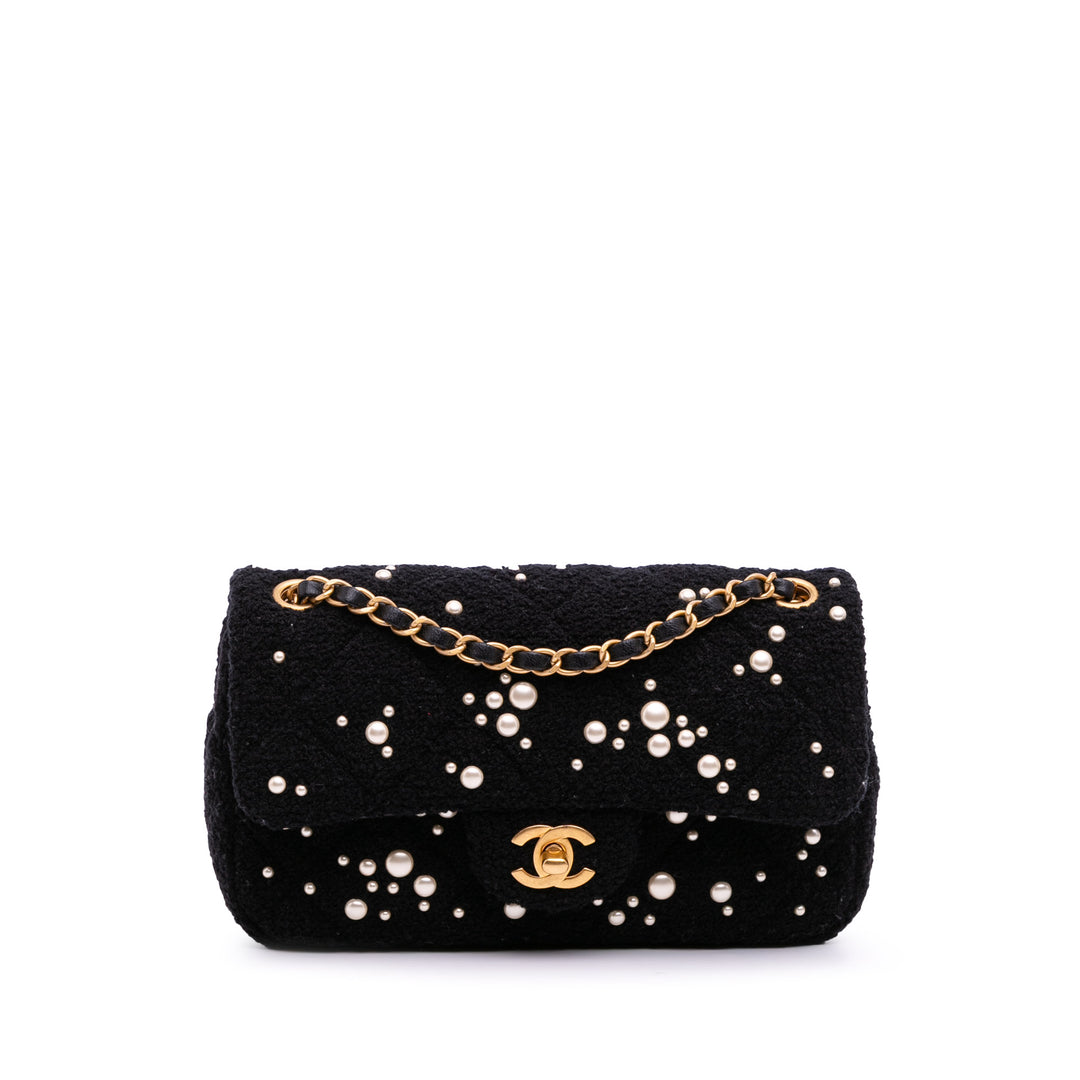 Small Tweed Pearl Cosmos Flap Black - Gaby Paris