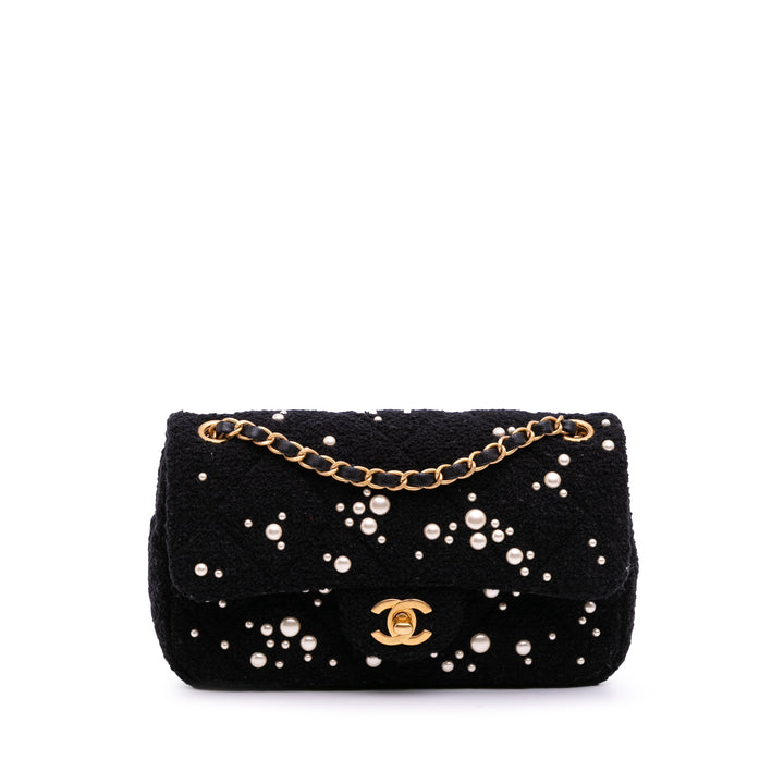 Small Tweed Pearl Cosmos Flap Black - Gaby Paris