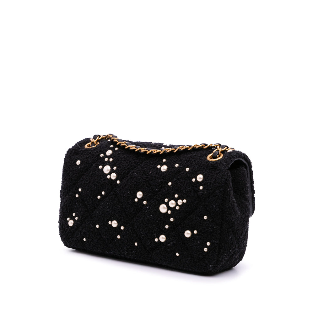 Small Tweed Pearl Cosmos Flap Black - Gaby Paris