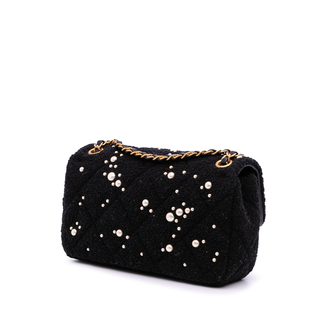 Small Tweed Pearl Cosmos Flap Black - Gaby Paris