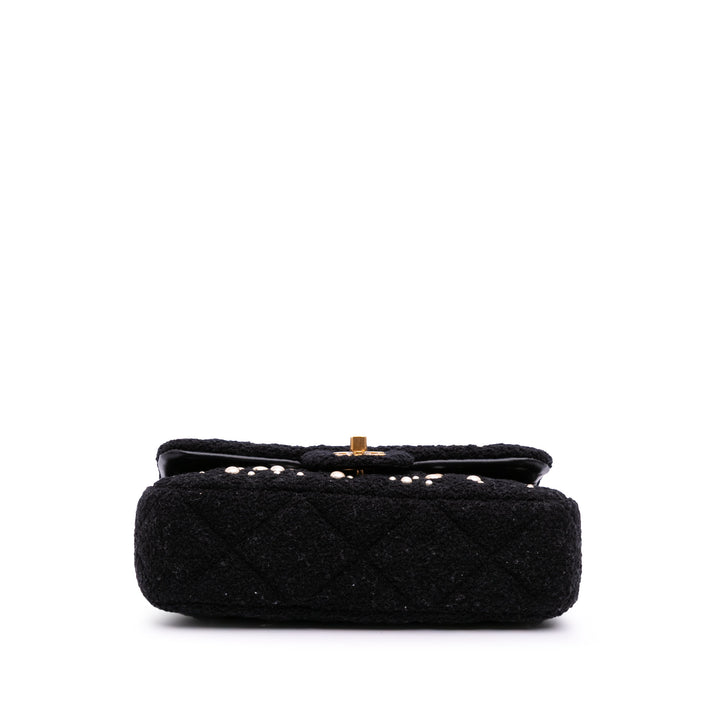 Small Tweed Pearl Cosmos Flap Black - Gaby Paris