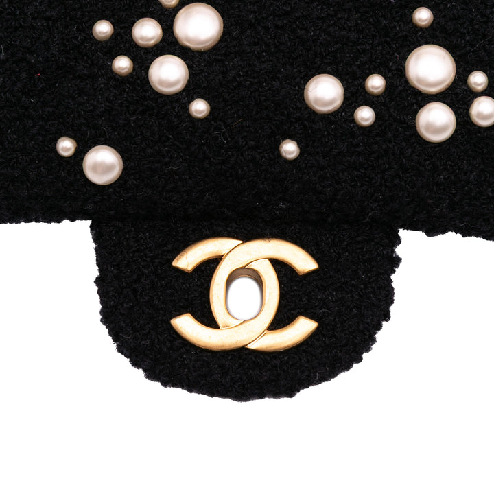 Small Tweed Pearl Cosmos Flap Black - Gaby Paris