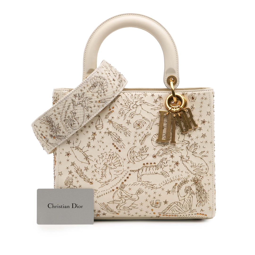 Dior Medium Cuir de veau Embroidered Astrology Lady Dior Marron