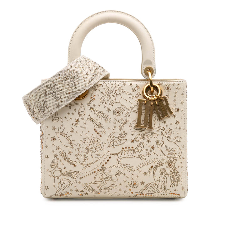 Dior Medium Cuir de veau Embroidered Astrology Lady Dior Marron