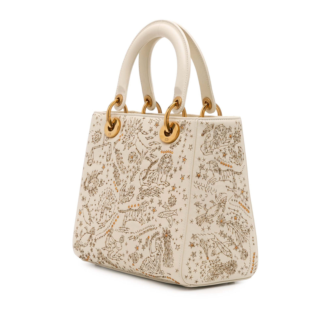 Dior Medium Cuir de veau Embroidered Astrology Lady Dior Marron