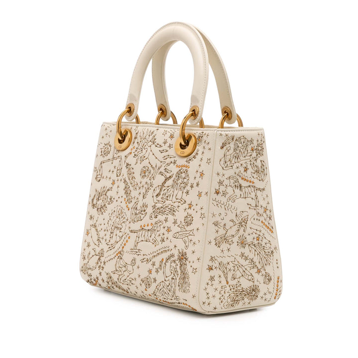Dior Medium Cuir de veau Embroidered Astrology Lady Dior Marron