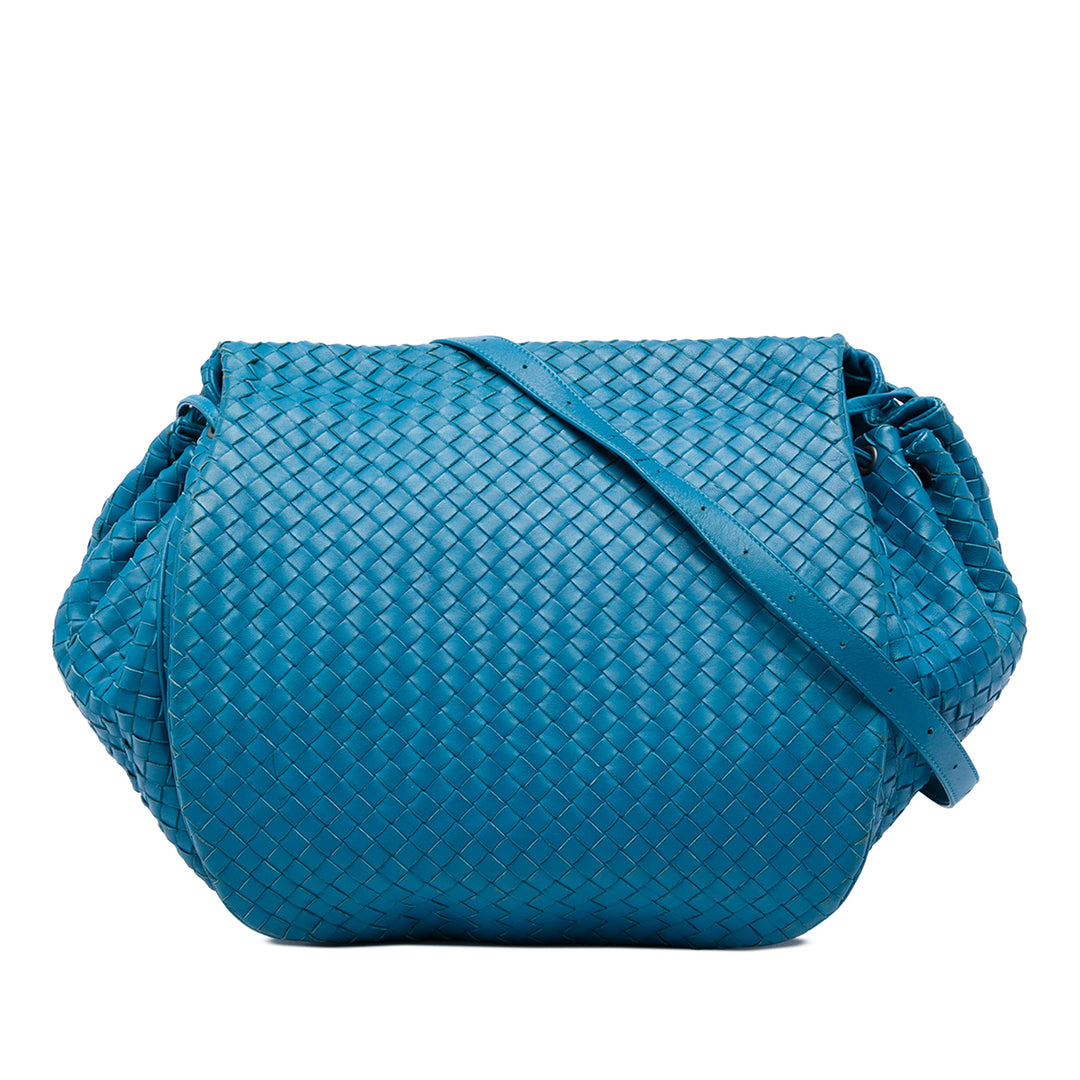 Bottega Veneta Sac bandoulière Intrecciato à rabat nappa Bleu – vue principale – GABY PARIS