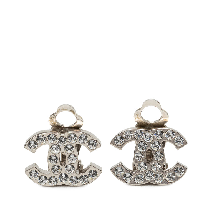 CC Brass et Strass À clip Boucles d'oreilles Argenté