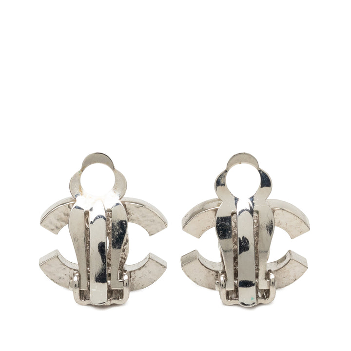 CC Brass et Strass À clip Boucles d'oreilles Argenté