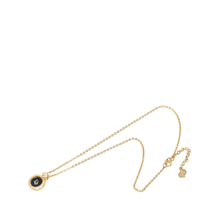 Dior Collier Émail Strass Logo Pendant plaqué or Noir – vue principale – GABY PARIS