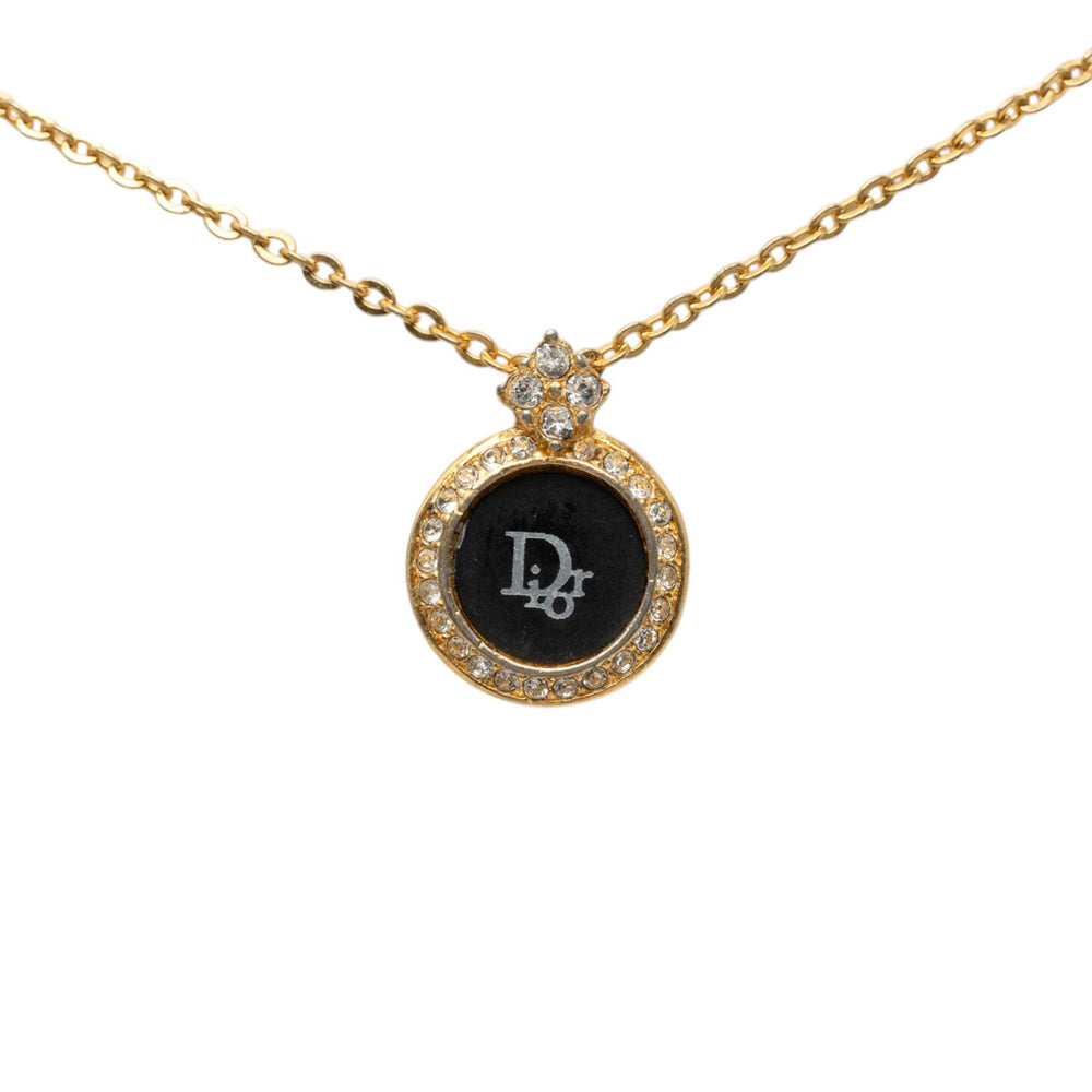 Dior Collier Émail Strass Logo Pendant plaqué or Noir – vue 2 – GABY PARIS