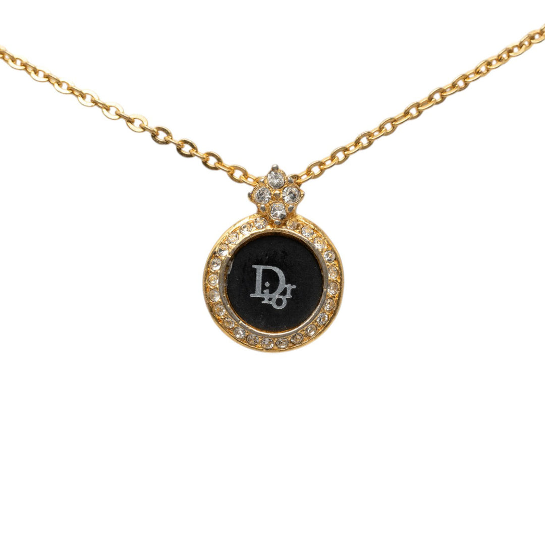 Dior Collier Émail Strass Logo Pendant plaqué or Noir – vue 2 – GABY PARIS