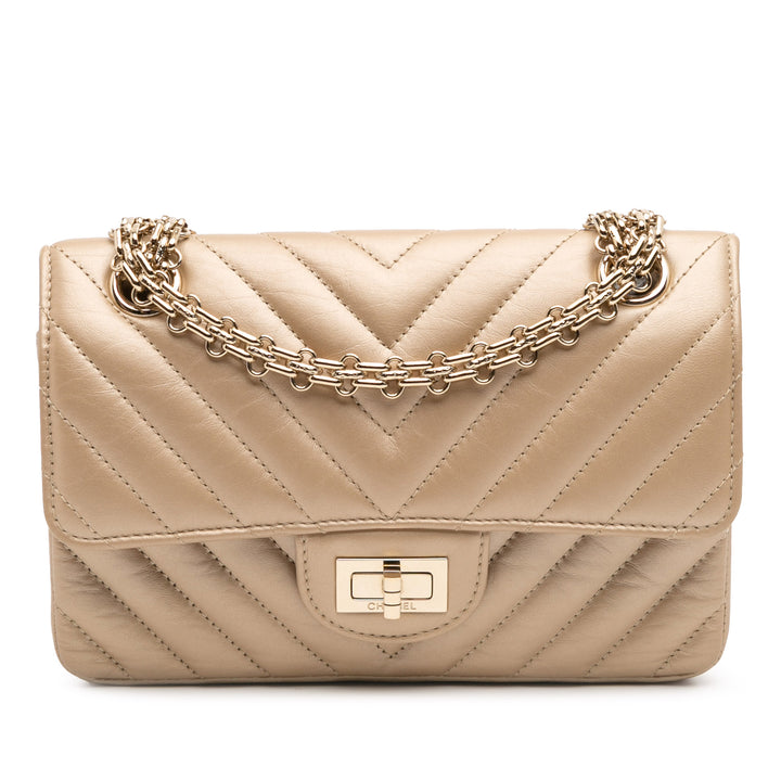 Chanel Reissue 2.55 Chevron Quilted Métallisé Cuir de veau Simple rabat 224 Doré