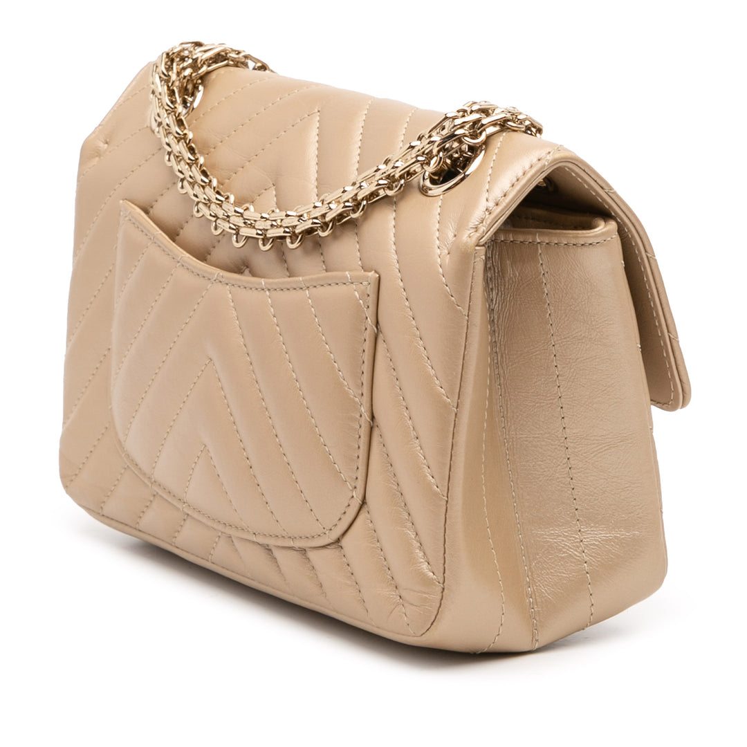 Chanel Reissue 2.55 Chevron Quilted Métallisé Cuir de veau Simple rabat 224 Doré