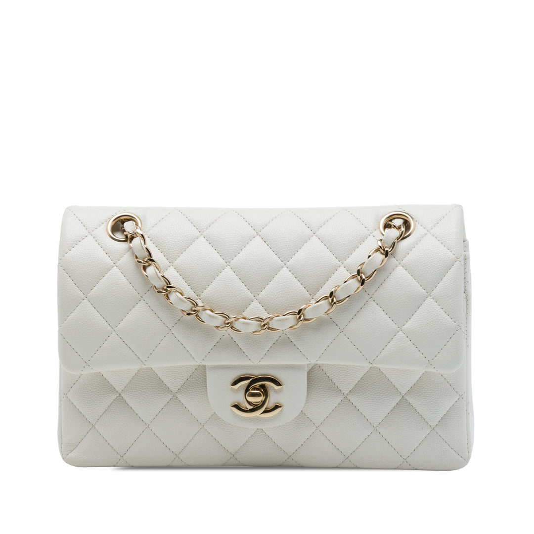Classic Double rabat Petit Cuir caviar Blanc