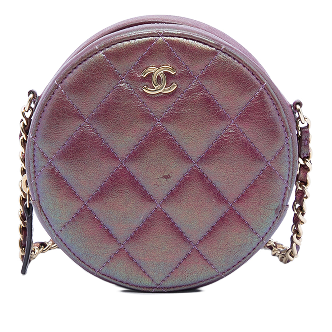 Chanel Matelassé Iridescent Cuir d’agneau Rond Pochette avec chaîne