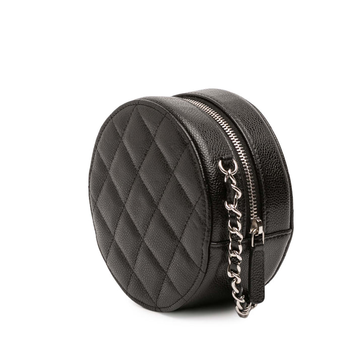 Chanel CC Matelassé Caviar Rond Pochette avec chaîne
