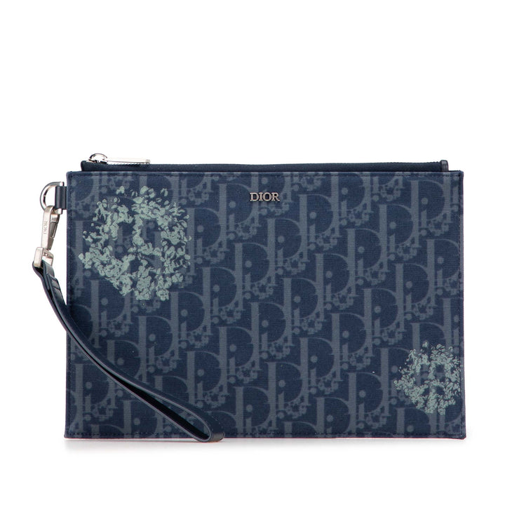 Dior Oblique Jean Tears A5 Flat Pochette Bleu