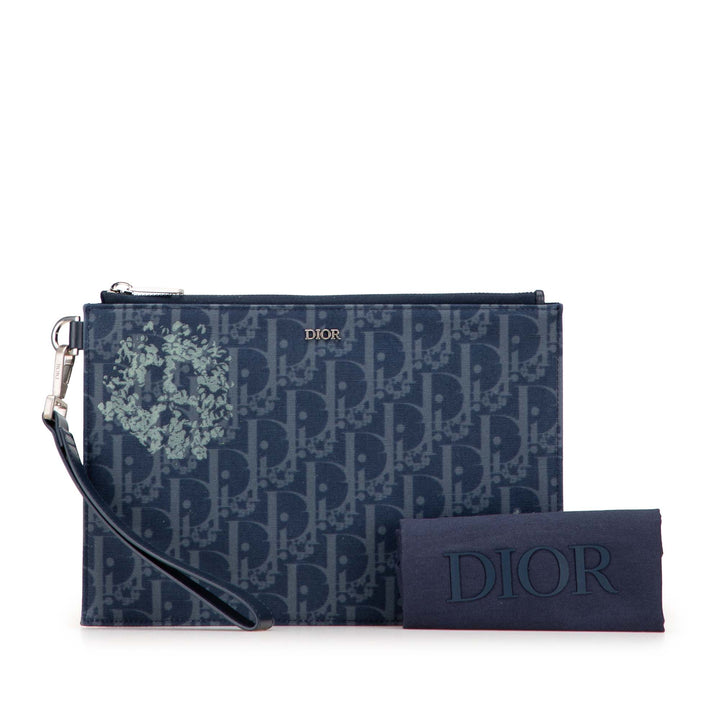 Dior Oblique Jean Tears A5 Flat Pochette Bleu