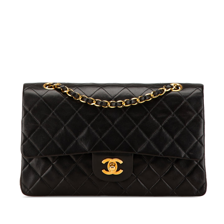 Medium Classic Lambskin Double Flap Black - Gaby Paris