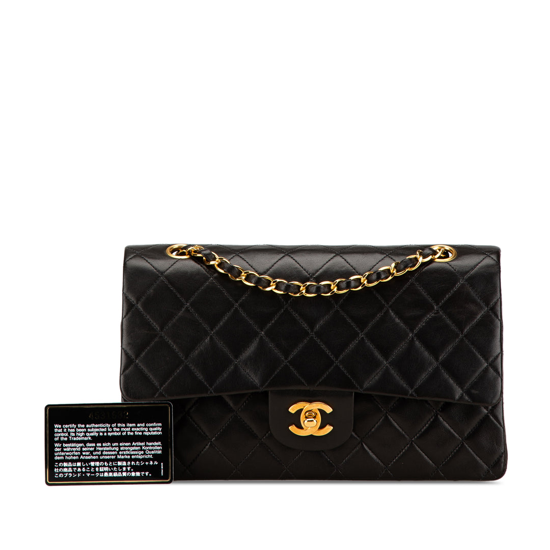 Medium Classic Lambskin Double Flap Black - Gaby Paris