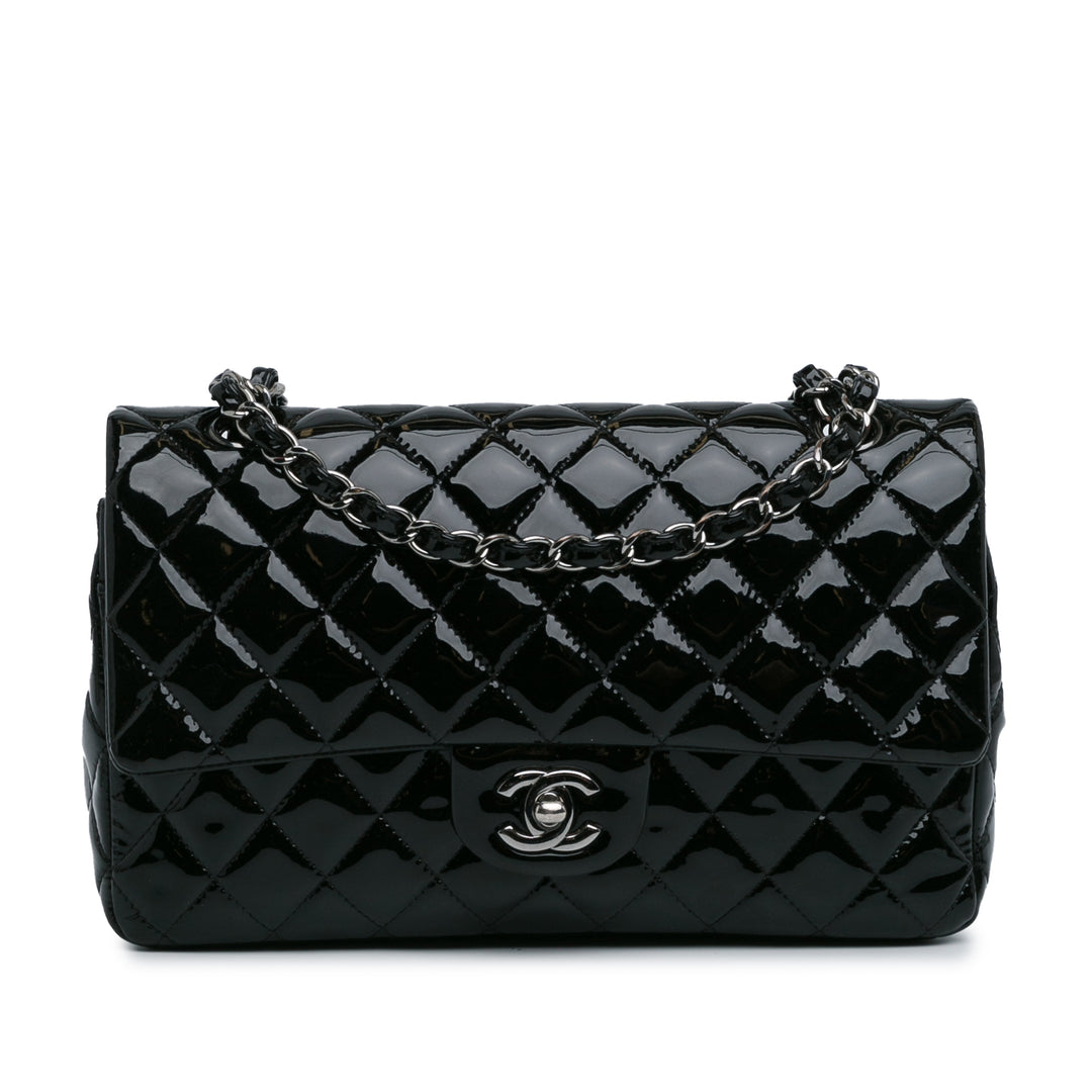 Medium Classic Patent Double Flap Black - Gaby Paris