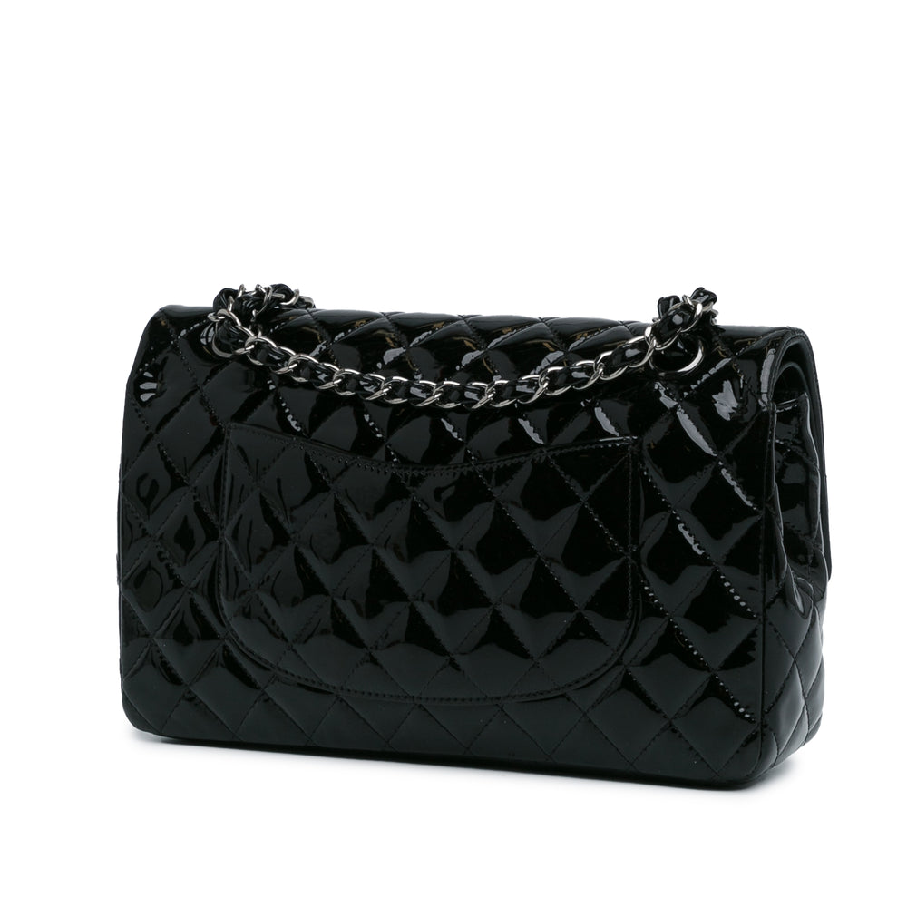 Medium Classic Patent Double Flap Black - Gaby Paris