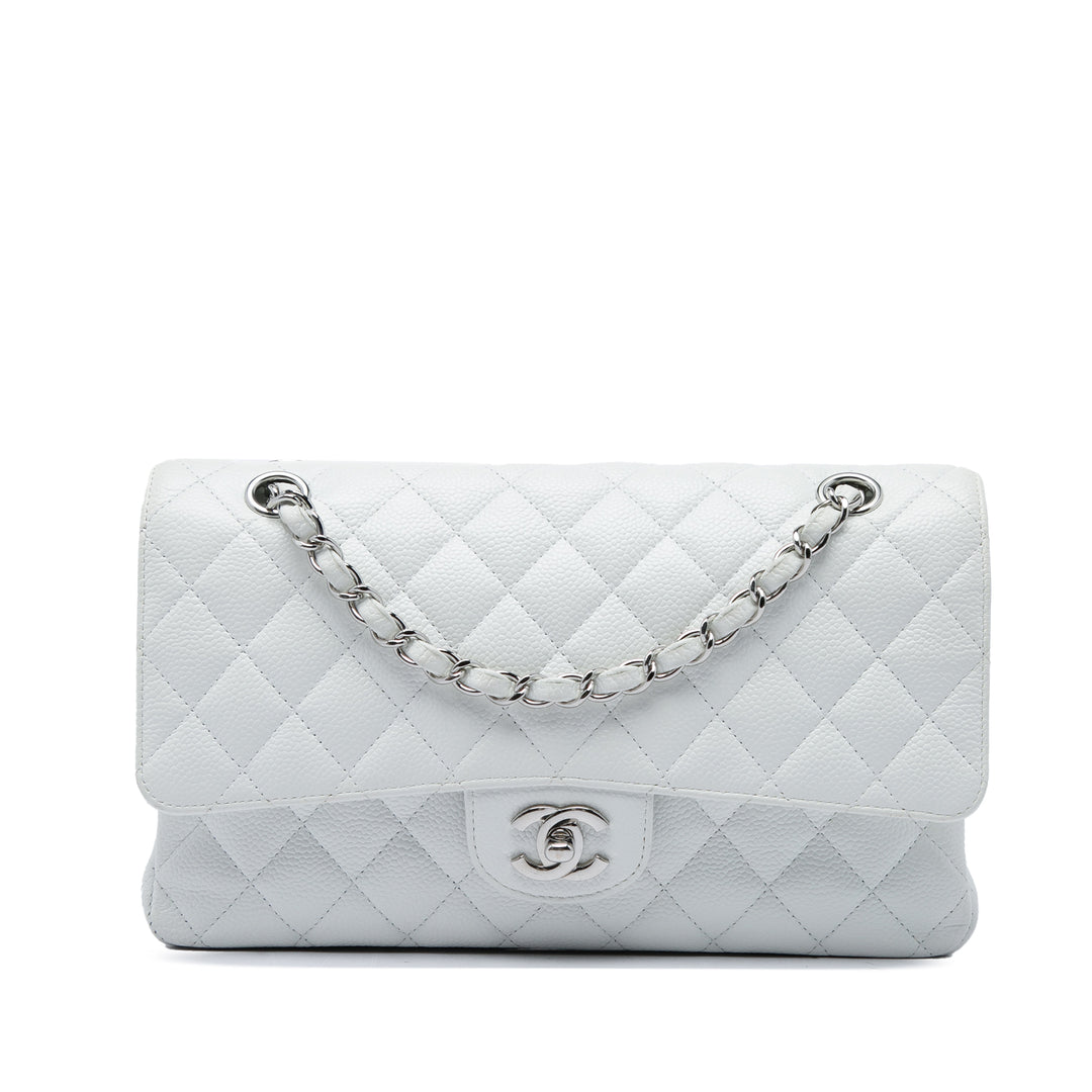 Chanel Classic Double rabat Moyen Cuir caviar Blanc