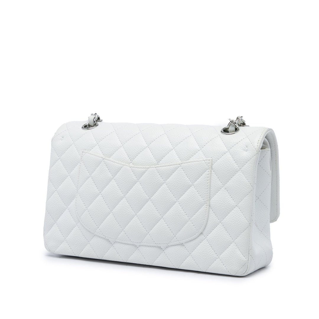 Chanel Classic Double rabat Moyen Cuir caviar Blanc
