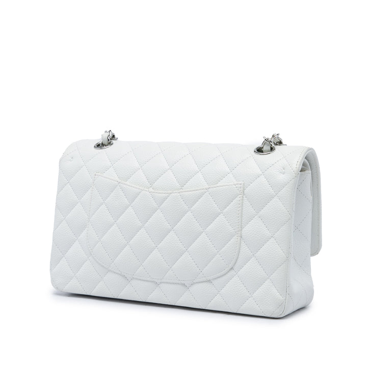 Chanel Classic Double rabat Moyen Cuir caviar Blanc