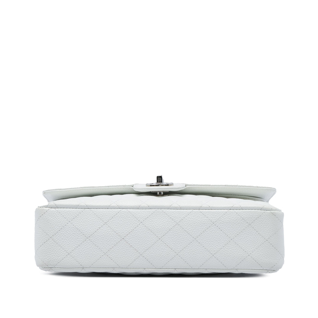 Chanel Classic Double rabat Moyen Cuir caviar Blanc
