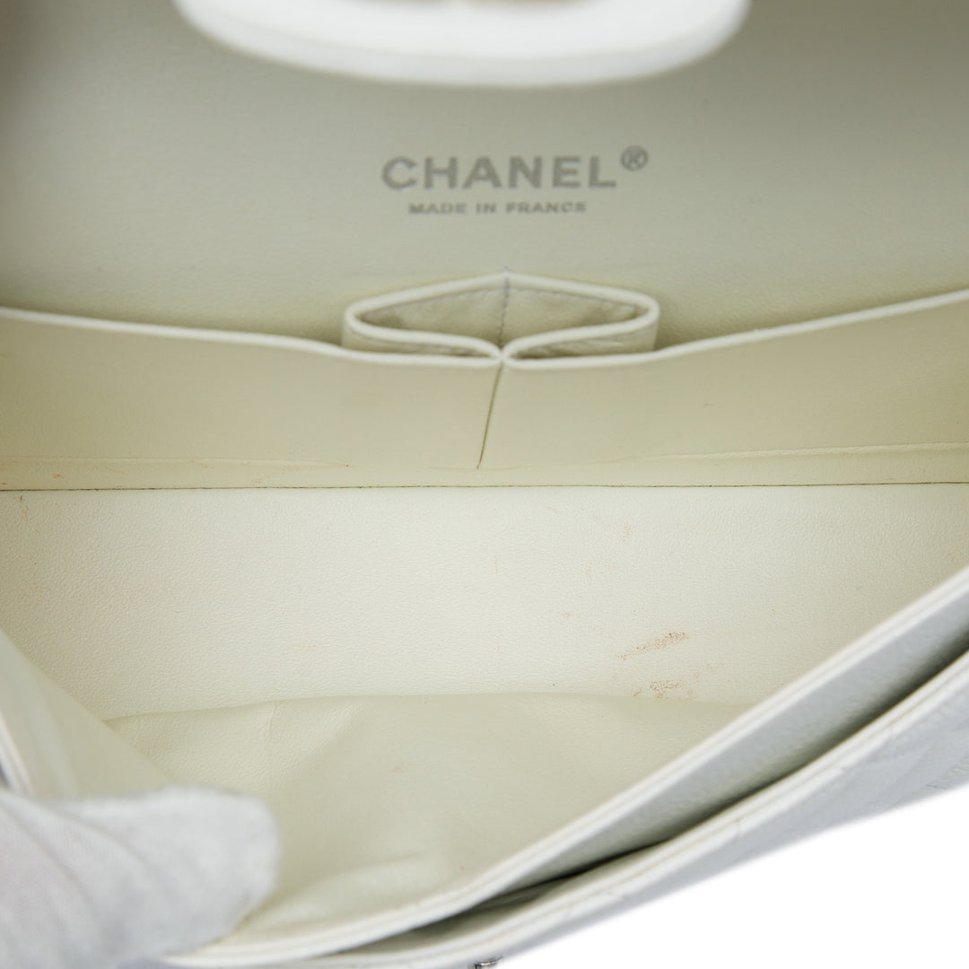Chanel Classic Double rabat Moyen Cuir caviar Blanc