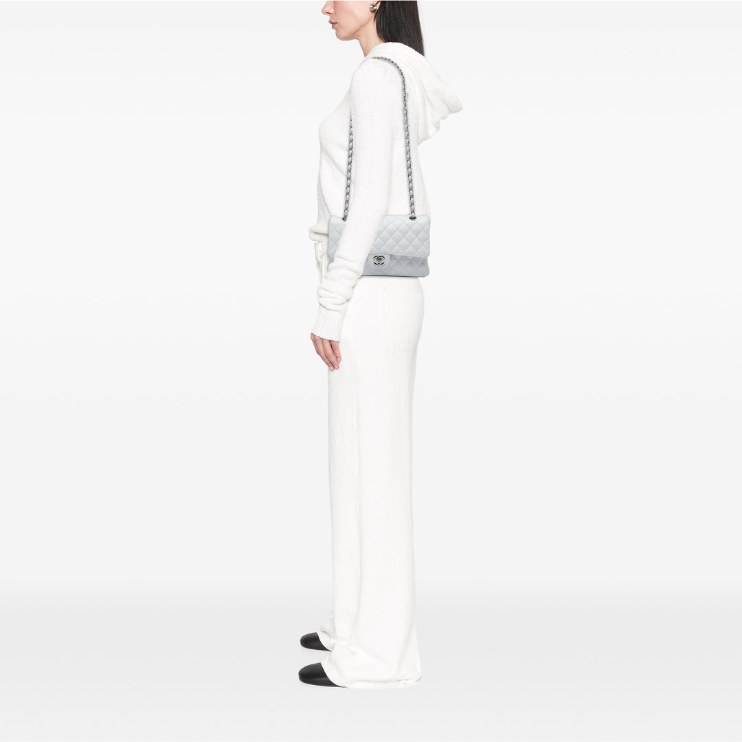 Chanel Classic Double rabat Moyen Cuir caviar Blanc