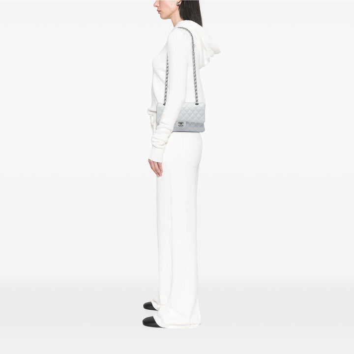Chanel Classic Double rabat Moyen Cuir caviar Blanc