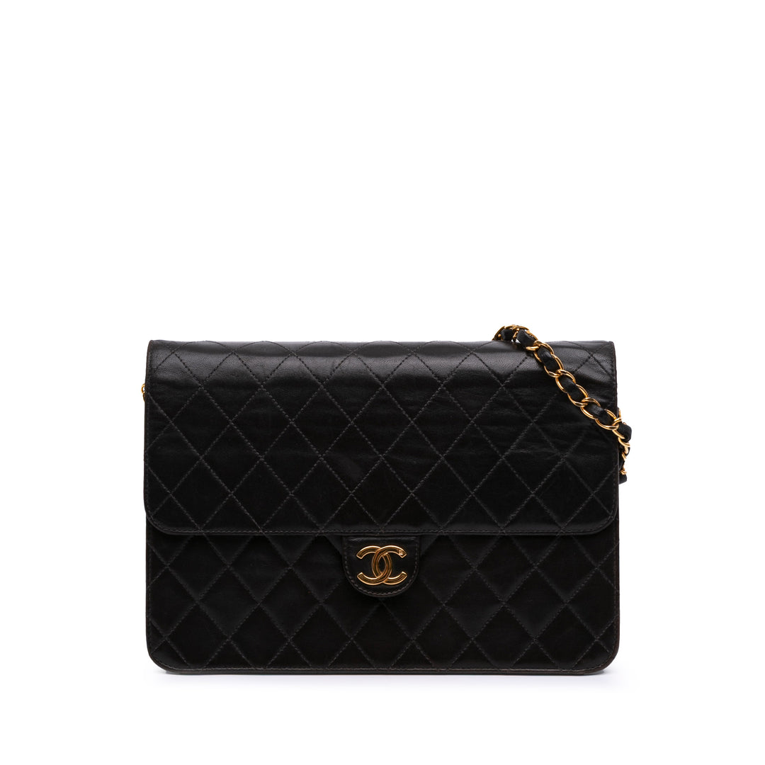 Medium CC Quilted Lambskin Half Single Flap Black - Gaby Paris