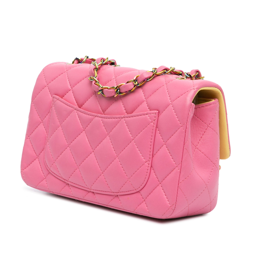 Mini Rectangular Classic Lambskin Rainbow Single Flap Pink - Gaby Paris