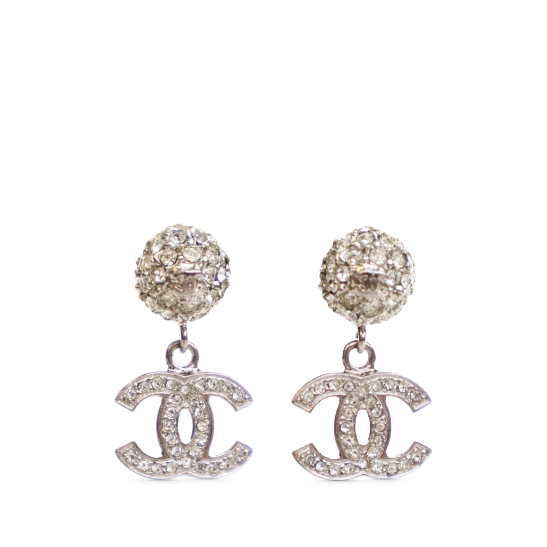 Silver Plated Crystal CC Drop Push Back Earrings Silver - Gaby Paris
