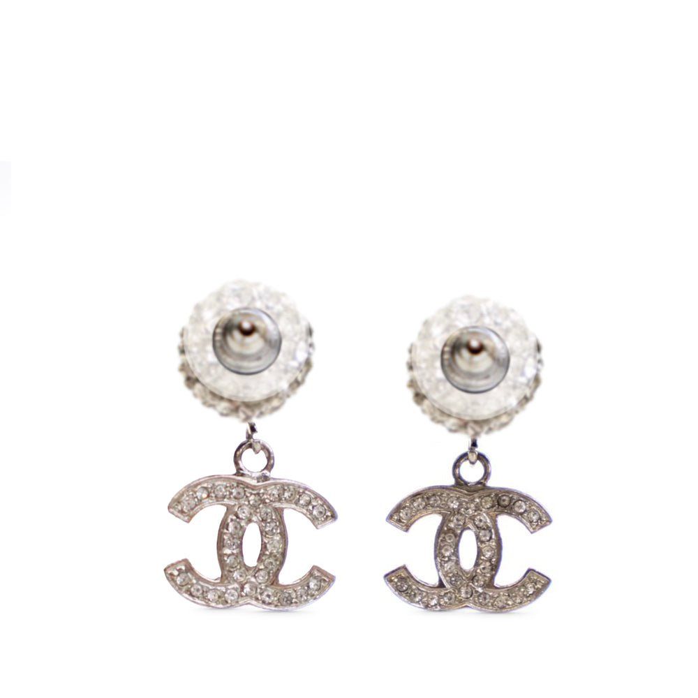 Silver Plated Crystal CC Drop Push Back Earrings Silver - Gaby Paris