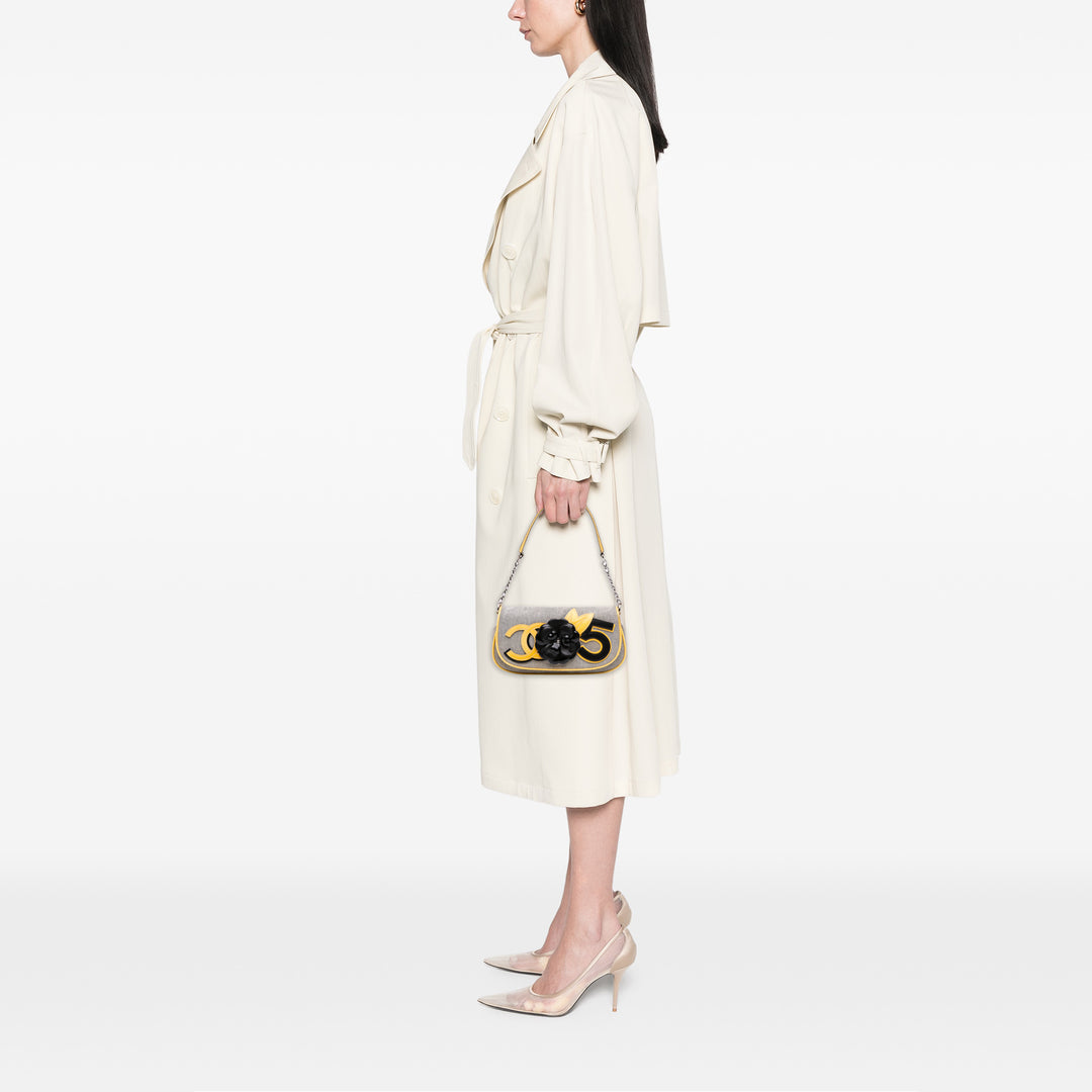 Canvas CC Camellia No. 5 Shoulder Bag Gray - Gaby Paris