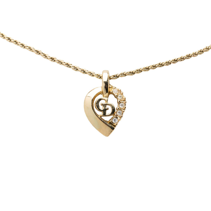 Dior plaqué Strass CD Heart Pendant Collier Doré – vue 2 – GABY PARIS
