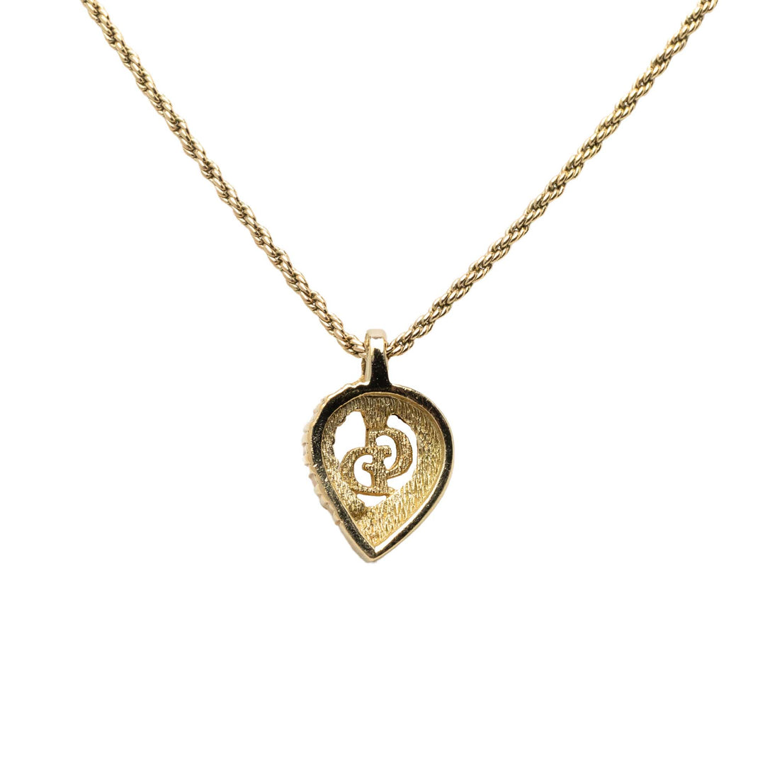 Dior plaqué Strass CD Heart Pendant Collier Doré – vue 3 – GABY PARIS
