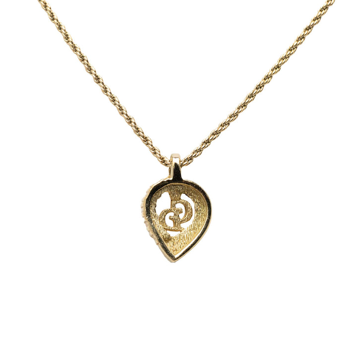 Dior plaqué Strass CD Heart Pendant Collier Doré – vue 3 – GABY PARIS
