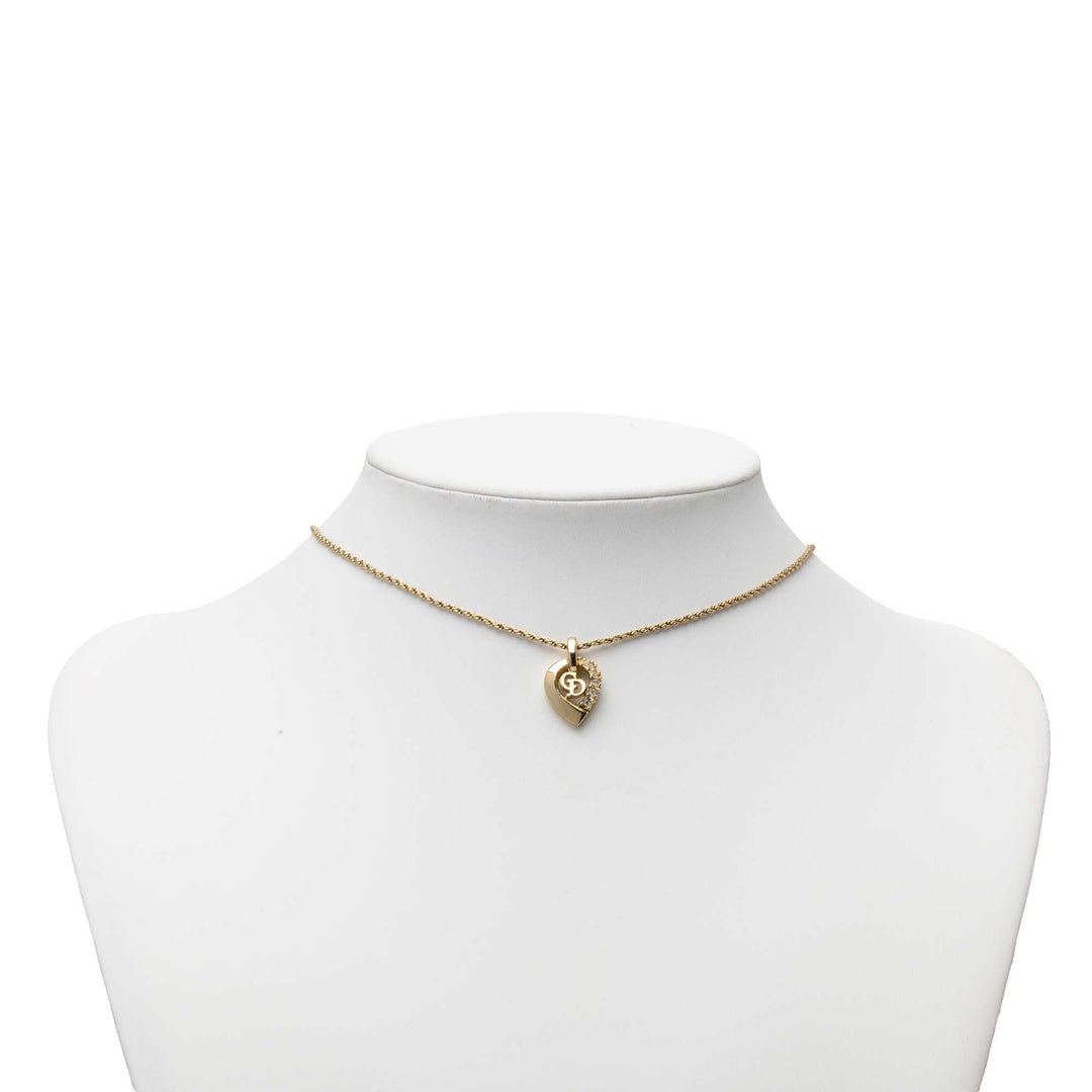Dior plaqué Strass CD Heart Pendant Collier Doré – vue 5 – GABY PARIS