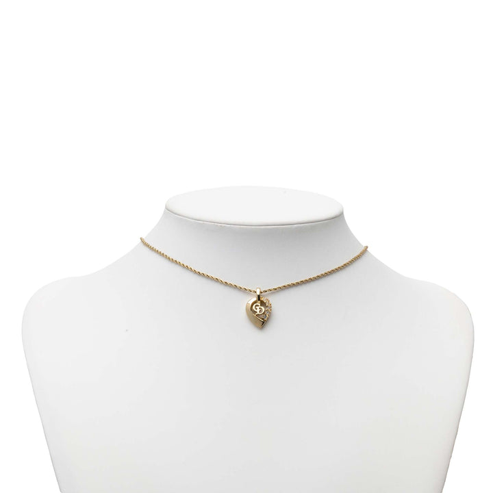 Dior plaqué Strass CD Heart Pendant Collier Doré – vue 5 – GABY PARIS