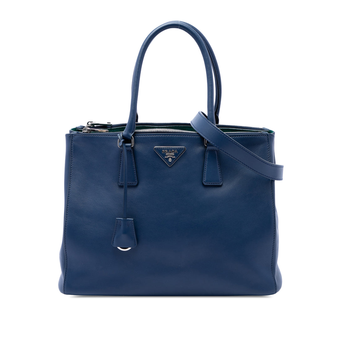 Souple Veau Galleria Double Zippé Sac Grand Bleu