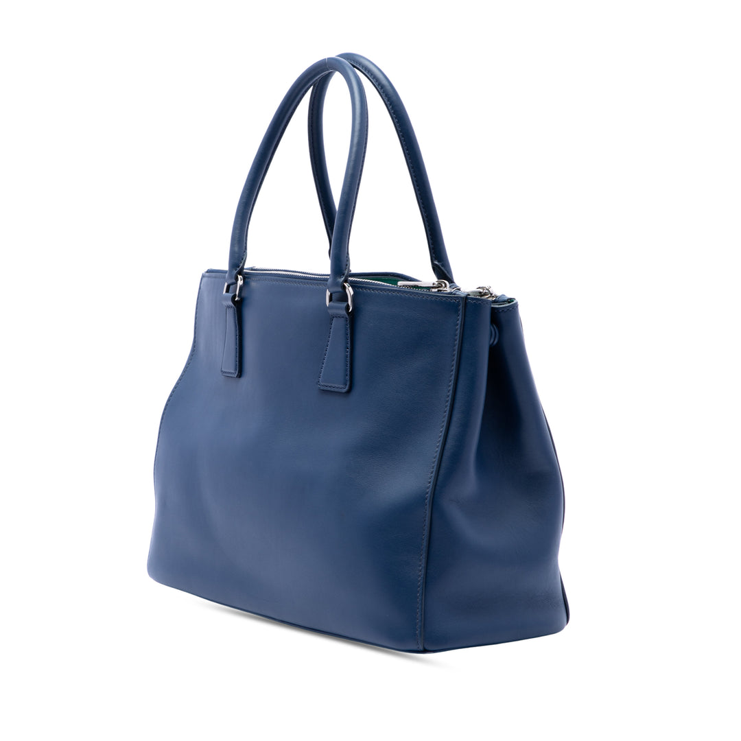 Prada Souple Veau Galleria Double Zippé Cabas Moyen Cuir